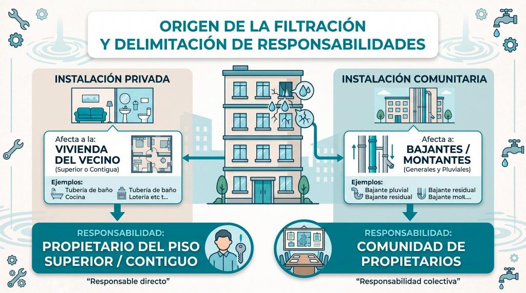 Origen de la fuga de agua y responsabilidades